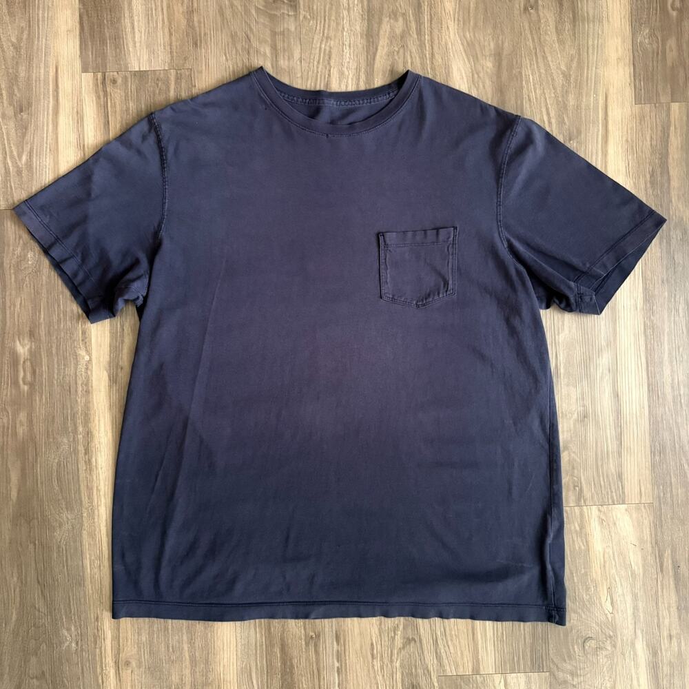 Vintage Gradient Sun Faded Blank Worn T-Shirt Men's Size XL Pocket Navy Blue